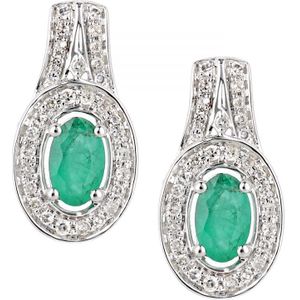 Ovale oorbellen van 18 karaat witgoud met smaragd en diamant