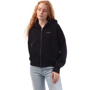 Dames DKNY Mixed Rhinestone Stud Logo Full Zip Hoodie in Zwart Grijs