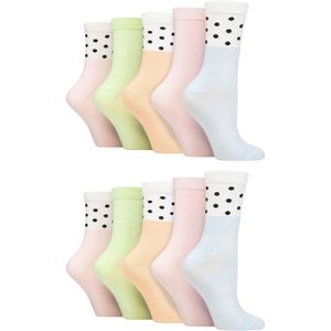 Wildfeet - 10 Paar Dames Bamboe Crewsokken - Jacquard Sokken - Vlekken Pastel