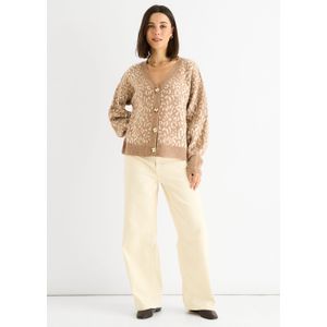 Kameel Dierenprint Wolmix Cardigan Look Trui
