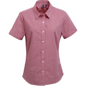 Premier Dames/dames Microcheck Korte Mouwen Katoenen Shirt (Rood/Wit)