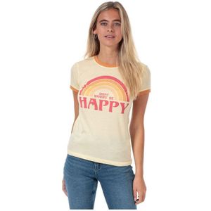 Brave Soul Be Happy T-shirt voor dames, maat 38, oranje-geel
