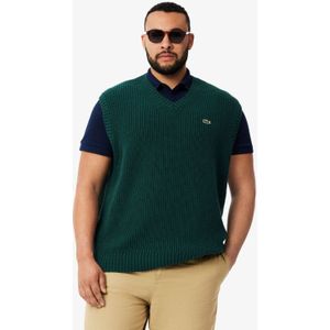Lacoste - Gekaard Wollen Vest - Groen - Heren - V-hals