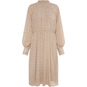 DreiMaster - Jurk - Beige/Bruin - A-lijn - Lange Mouw - Bloemenprint