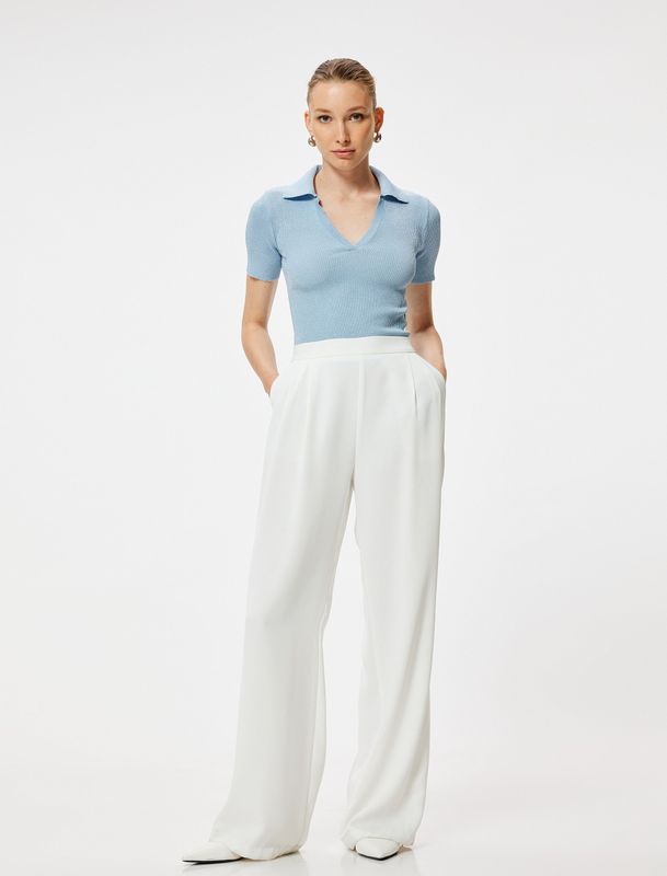 Koton - Trui - Lichtblauw - Knitwear - Polokraag - Halve Mouw