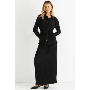 Zwarte plissé maxi-rok met elastische tailleband