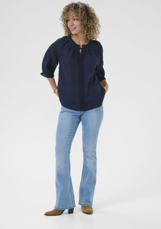 Cream - Blouse - Dress Blues - ½ Mouwen - Ronde Hals met V-Uitsnijding