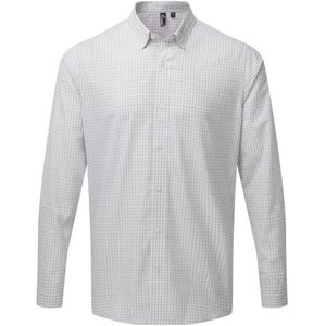 Premier Heren Maxton Check Shirt met lange mouwen (Zilver/Wit)