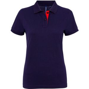 Asquith & Fox Dames/Dames Korte Mouwen Contrast Poloshirt (Marine / Rood) - Maat M