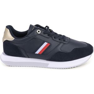 Tommy Hilfiger - Global Stripes - Sneakers - Navy - Leer - Vetersluiting