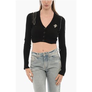 SEIZOENSGEBONDEN V-hals geribbeld cropped vest in zwart
