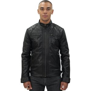 Klassiek - Gewatteerd Bikerjack - Zwart - Leren Jack - Voor Heren