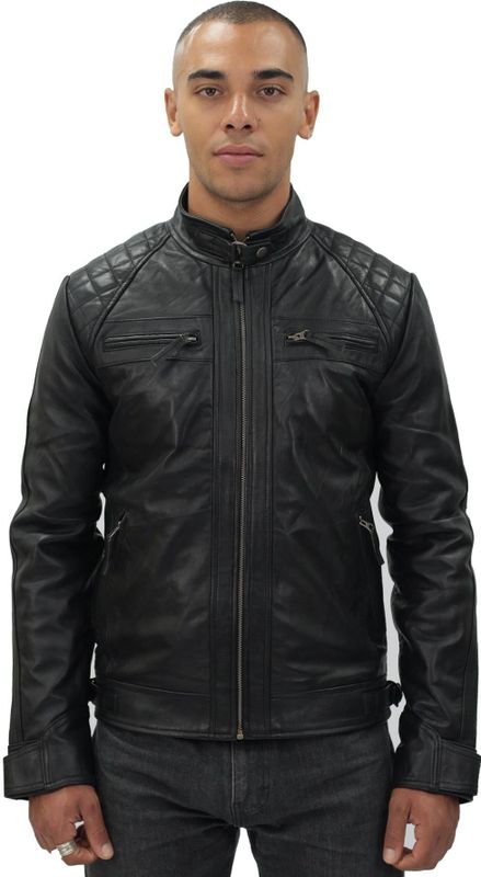 Klassiek - Gewatteerd Bikerjack - Zwart - Leren Jack - Voor Heren