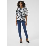 Blouse - A-shape - Beige/Black/Blue Blurry Leaf