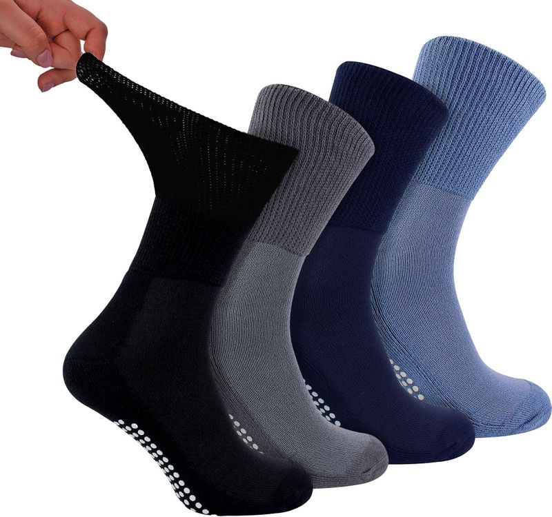 4-Pack Bamboe Diabetessokken Met Grip voor Mannen en Vrouwen