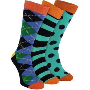 HS by Happy Socks - Heren 3-Pack Leuke Novelty Dress Socks - Ruit (Blauw)