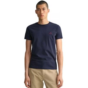 Gant | Heren T-shirt Met Ronde Hals En Contrastlogo - Marineblauw - Maat L