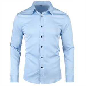 Effen, slim-fit casual formeel overhemd van bamboevezel voor heren