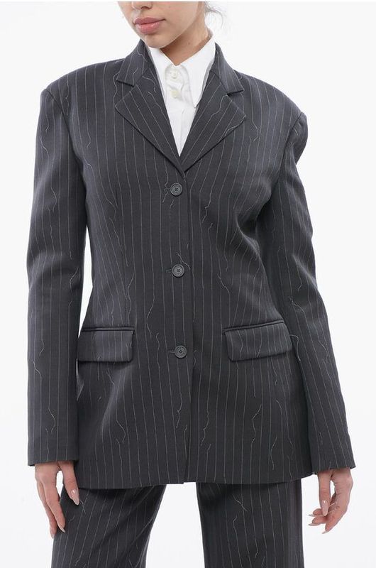 Blazer - Grijs - Slim Fit - Krijtstreep - Gevoerd - Gemaakt in Italië