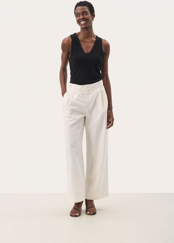 Part Two - RabiaPW - Bandplooibroek - Zwart/Natuurwit - Wide Leg