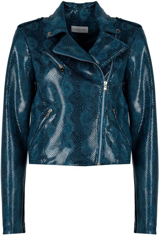 Patrizia Pepe - Animal Print Leren Jas - Blauw - Dames