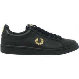Fred Perry B721 Black Leather Tab Leather Trainers - Maat 39