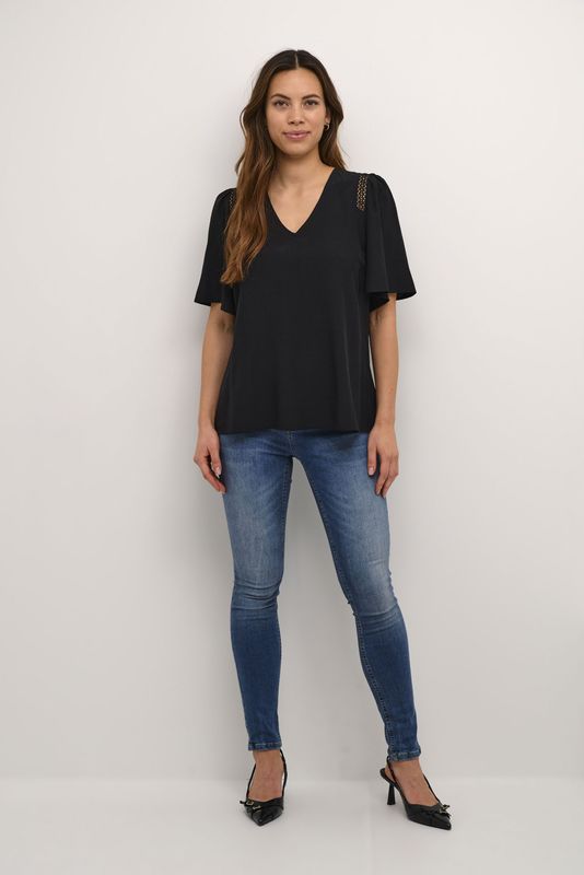 Blouse met korte mouwen Relaxed fit Blac