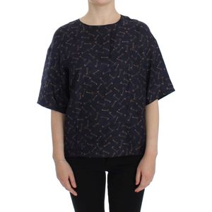 Dolce & Gabbana Dames Blauw gouden sleuteldessin zijde blouse