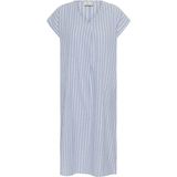 Jurk - Casual Fit - Blauw/Wit - Onder de Knie - Vleugelmouwen