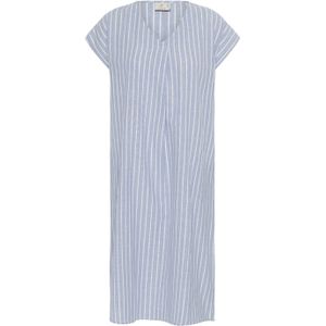 Jurk - Casual Fit - Blauw/Wit - Onder de Knie - Vleugelmouwen