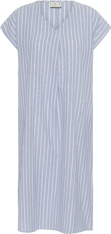 Jurk - Casual Fit - Blauw/Wit - Onder de Knie - Vleugelmouwen