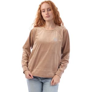 Dames DKNY Velours Logo Crew Neck Sweatshirt in Beige