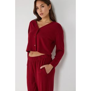 Cardigan court rouge à col en V et à texture douce