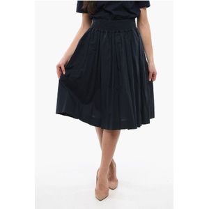 Popeline katoenen uitlopende midi-rok in blauw