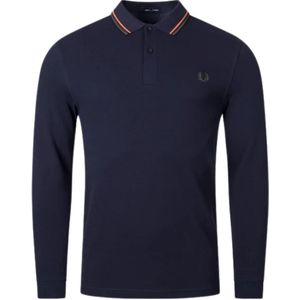 Fred Perry - Poloshirt - Donker Marineblauw - Lange Mouwen - Dubbele Getipte Kraag