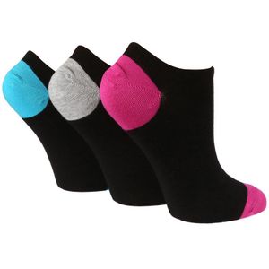 Wild Feet - 3 paar bamboe enkelsokken voor dames - Zwart / Roze H&T