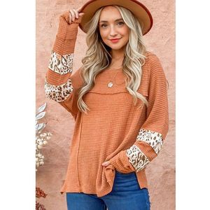 Azura Exchange Abrikozenluipaard Spleten Exposed Seam Waffle Brei Top