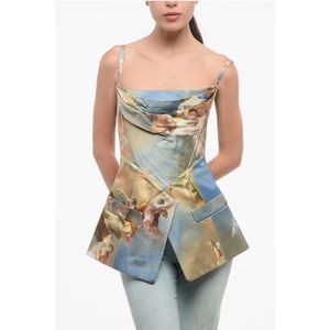 Satijnen top met patroon en rits aan de achterkant in veelkleurig
