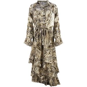 Inoa - Makucha Panthera 1202117 - Jurk - Bruin - Lange Mouwen - Ongelijkmatige Zoom
