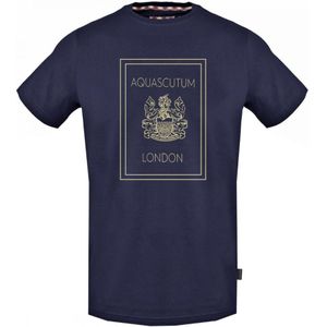 Aquascutum Goud London Logo Marineblauw T-shirt - Maat M