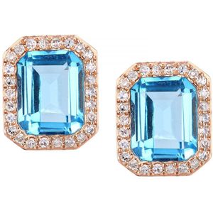 9ct rosÃ©gouden diamanten en blauwtopaas rechthoekig geslepen oorknopjes