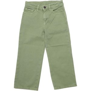 Palm Angels Broek met wijde pijpen voor kinderen/kinderen met gebogen logo en leren badge (Groen/Wit)