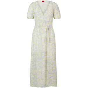Hugo Dames/Dames Kikoni-1 Wrap Front Dress (Wit/Geel)