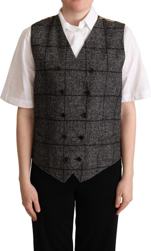 Dolce & Gabbana Dames Grijze Wol Luipaardprint Houthakkersvest