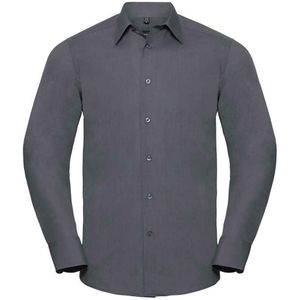 Russell Collection Heren Poplin Getailleerd Overhemd met Lange Mouwen (Konvooi Grijs)