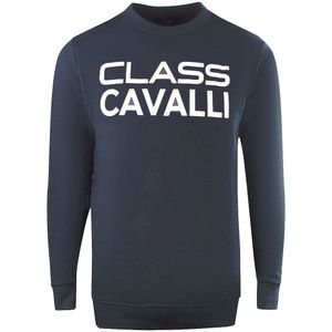 Cavalli Class - Sweatshirt - Marineblauw - Groot Opvallend Logo-ontwerp