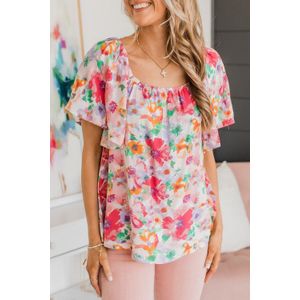 Bloemdruk Blouse met Flatterende Mouwen