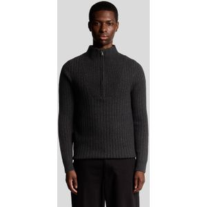 Lyle & Scott Lamswol Mix Geribbelde 1/4 Rits Trui - Blauw