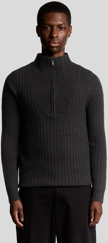 Lyle & Scott Lamswol Mix Geribbelde 1/4 Rits Trui - Blauw