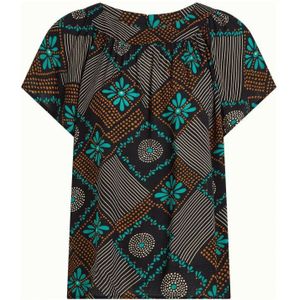 King Louie Top Talia Top Carucci Met All Over Print Zwart/blauw/bruin - Maat M